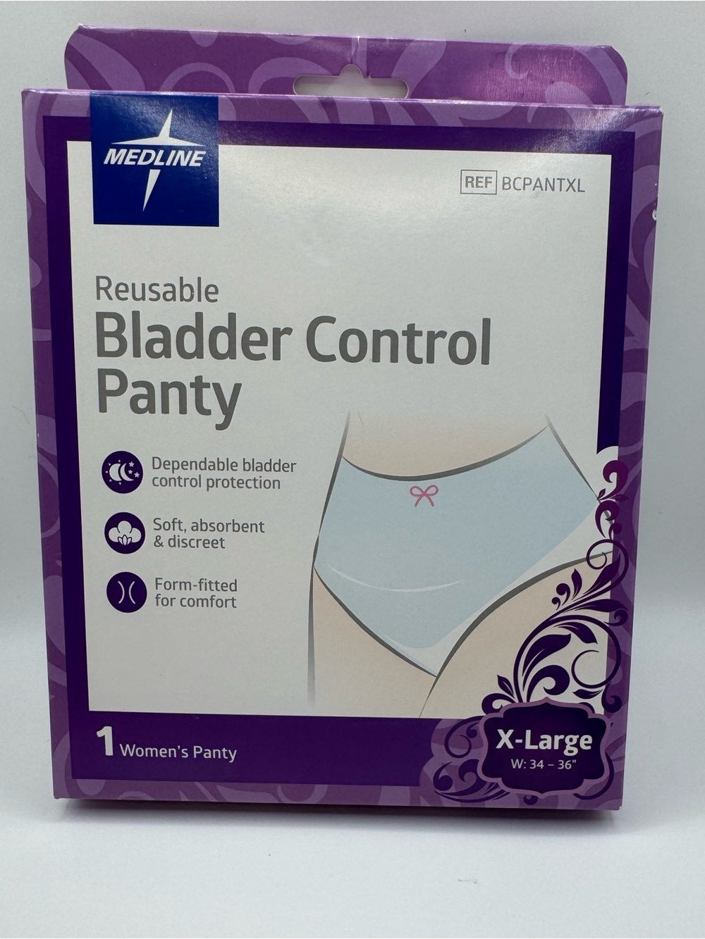 Medline Reusable Bladder Control Panty White X-Large 34-36" Waist BCPANTXL